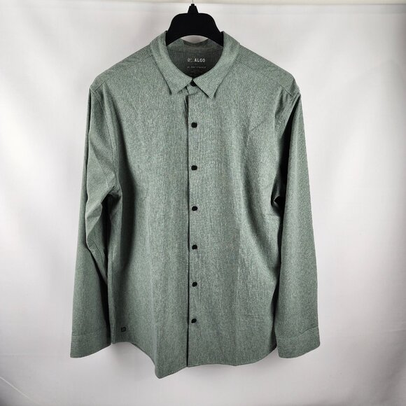 01.Algo Dress Shirt Mens XL Kombu Green Check L/S Performance Button Up - Picture 1 of 6